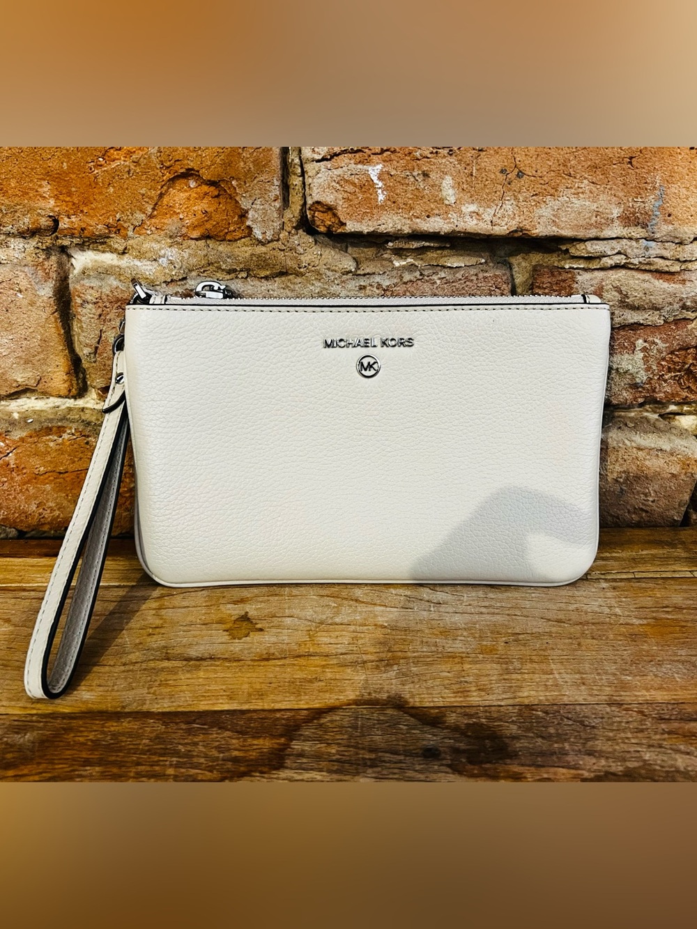 Michael Kors Cream Pebbled Leather Wristlet Clutch